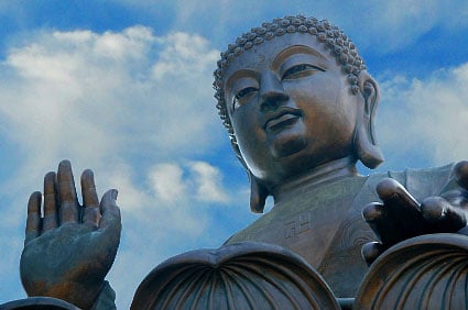 hong kong buddha statue hand raised in blessing